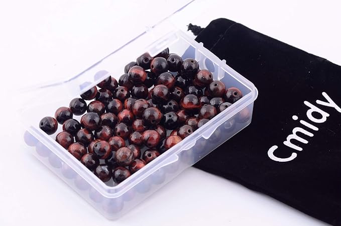 Natural Stone Beads 100pcs 8mm Red Tiger Eye Round Genuine Real Stone Beading Loose Gemstone Hole Size 1mm DIY Charm Smooth Beads for Bracelet Necklace Earrings Jewelry Making (Red Tiger Eye, 8mm)