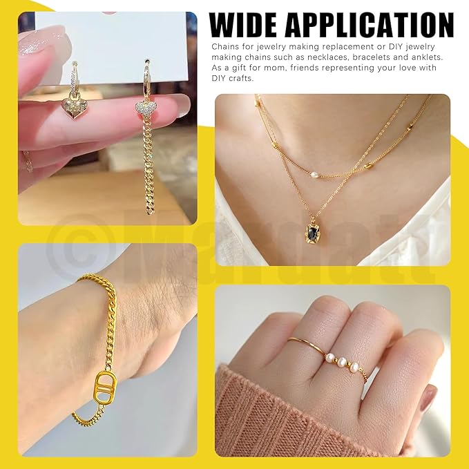 Mardatt 102Pcs Jewelry Making Kit, 10 Yards Necklace Chains with 50Pcs Open Jump Rings, 50Pcs Lobster Clasps, Chain Nose Pliers for DIY Necklace Bracelet Jewelry Making (Gold)