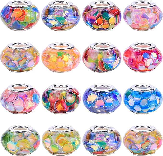 AIPRIDY Girls' Lucky Lover Amber Beads, Big Hole Spacer European Craft Beads for DIY Charms Bracelet Jewelry Making (Fishscale Silver Core)
