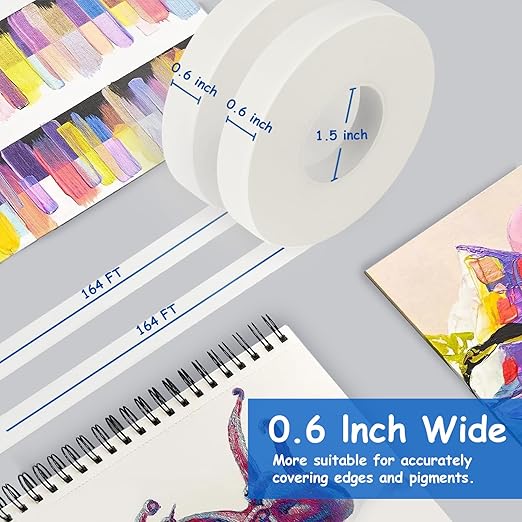Artist Tape, 2 Pack White Art Tape for Watercolor Paper, Medium Tack Masking Drafting Tape for Painting Canvas Framing, Acid-Free, 0.6in Wide 328FT Long Total