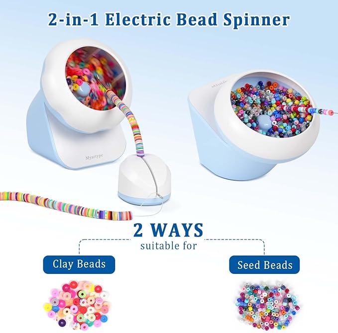 Clay Bead Spinner, Electric Bead Spinner for Jewelry Making, Bracelet Spinner and Necklace Making Machine with Bead Needles and Thread, Seed Bead Spinner, Clay Bead Bracelet Spinner (Blue), (No Beads)