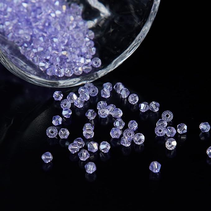 laopottbeads 1200pcs 3mm bicone crystal glass beads for jewelry making, sparkling mini beads for suncatchers, diy bracelets & craft projects (light purple)