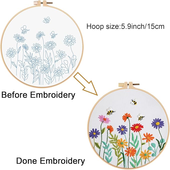 Louise Maelys Embroidery Kit for Beginners,Canvas Makeup Bag,Cross Stitch Kits for Adults,Arts Crafts Needlepoint-Daisy Floral Pattern