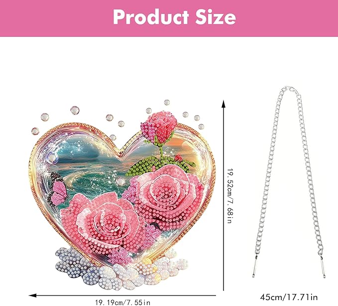 Miwixy Roses in Love Hanging Diamond Art Kits for Adults,Valentine Beach Special Shaped Crystal Diamond Painting Ornament Kit DIY Double-Sided Pattern Window Pendant Gem Art for Home Wall Decor