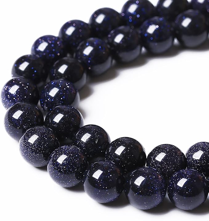 32PCS 12mm Starry Blue Sandstone Gemstone Beads Beads Natural Stone Round Loose Beads for Jewelry Making DIY Bracelet Necklace 15" Inch