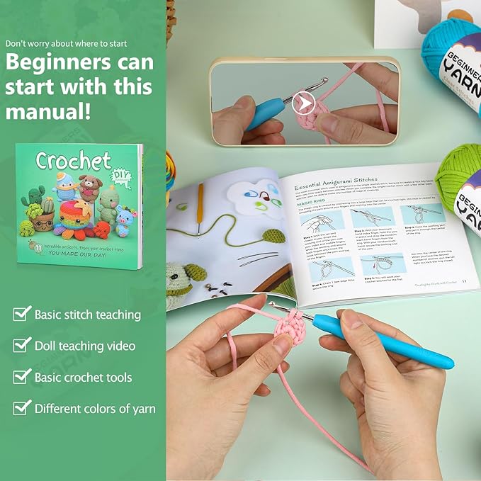 Completed Beginner Yarn, Yarns for Crocheting, Easy Yarns, 15 Pack Crochet Yarn with Easy-to-See Stitches for Beginners Crochet Kit