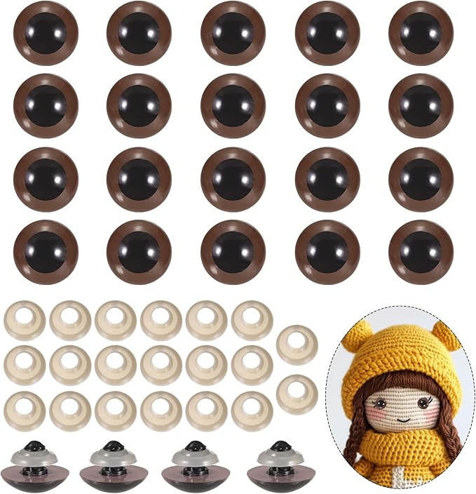 PATIKIL 16mm Safety Eyes, 20Pcs Realistic Doll Crocheting Safety Eyes with Washers for Decor Crochet Accessories Dolls Craft Halloween, Brown