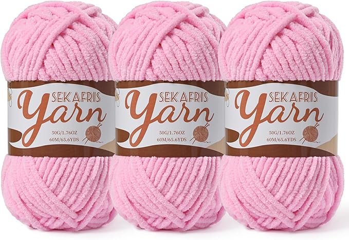 3 Pack Fluffy Velvet Yarn for Crocheting，Baby Blanket Yarn for Crocheting Soft，150g(196.8yds) Amigurumi Yarns，Plush Chenille Crochet Yarns，Puzzle Yarn for Crochet Weaving Craft(3 Dark Pink)
