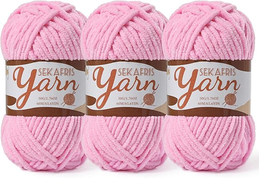 3 Pack Fluffy Velvet Yarn for Crocheting，Baby Blanket Yarn for Crocheting Soft，150g(196.8yds) Amigurumi Yarns，Plush Chenille Crochet Yarns，Puzzle Yarn for Crochet Weaving Craft(3 Dark Pink)