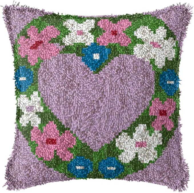 LAPATAIN Latch Hook Kits for DIY Throw Pillow Cover,Love Pattern Needlework Cushion Cover Hand Craft Crochet for Great Family 17x17inch
