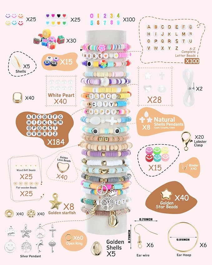 BestNow Bracelet Making Kit 48 Colors 3 Boxes Polymer Clay Beads Set Letter Beads for Jewelry Making Kit Friendship Bracelets Heshi Beads with Charms Strings Arts and Crafts Gift for Girls Adults