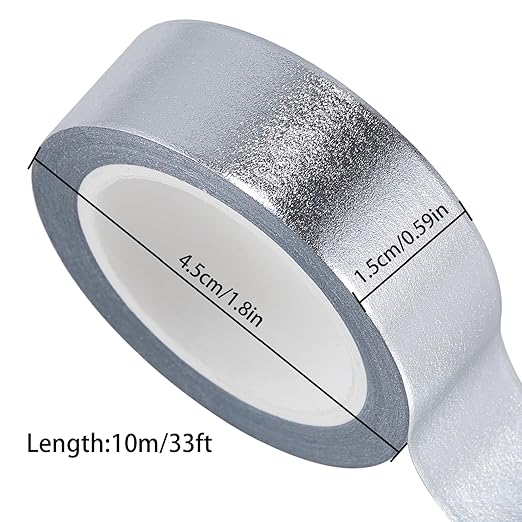 Silver Foil Washi Tape - 2 Rolls Low Tack Self Adhesive Decorative Metallic Foil Masking Tape for Crafting,Scrapbooking and Wall Decor Decorative 0.59in x66FT