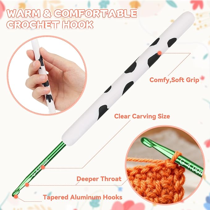 Coopay Crochet Hooks, Crochet Hook with Soft Polymer Clay Handle and Attached Bracelet - Stylish & Practical - 4.0mm (G-6)