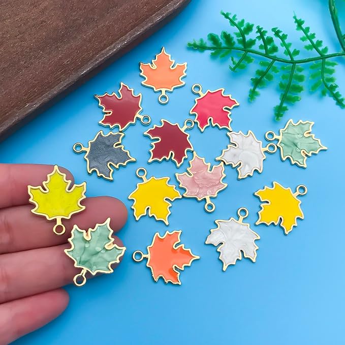 Youdiyla 54pcs Alloy enamel maple leaf set series Pendant Jewelry Making DIY Keychain Earrings Pendant Various Design Charms for Jewelry Making Bracelets Necklace (SN277)