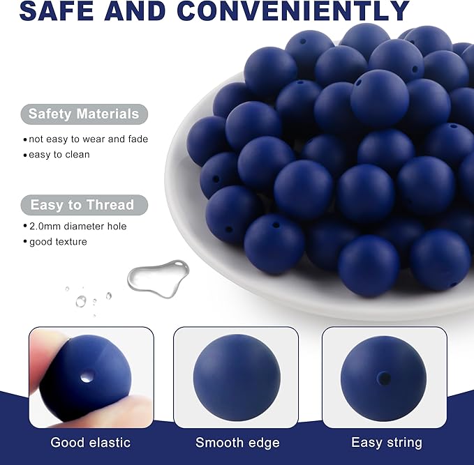 65Pcs 19mm Silicone Beads for Keychain Making Bracelet Necklace, Bulk Round Silicone Beads for Pens(Navy Blue)