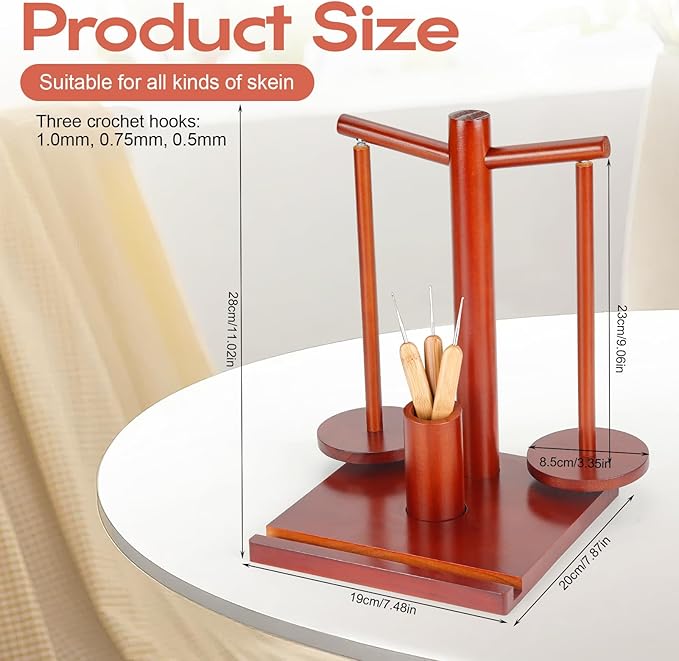 Yarn Holder for Crocheting, Wooden Rotating Yarn Spinner with 2 Spindles and Phone Stand, Magnetic Spinning Yarn Holder for Crochet Knitting Lovers