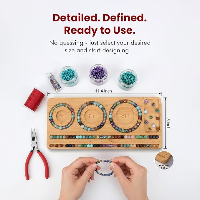 Bamboo Bead Board for Jewelry Making – Natural Bamboo Bracelet & Necklace Design Organizer with Grooved Sizes (Bracelet Slot Right)