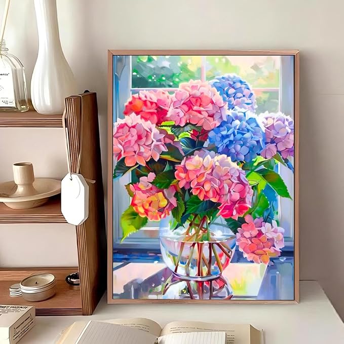 Reivworl Hydrangea Diamond Art Kits for Adults, Flowers Diamond Painting Kits, Gem Art Kit for Gifts and Home Interior Decor 12x16 Inch