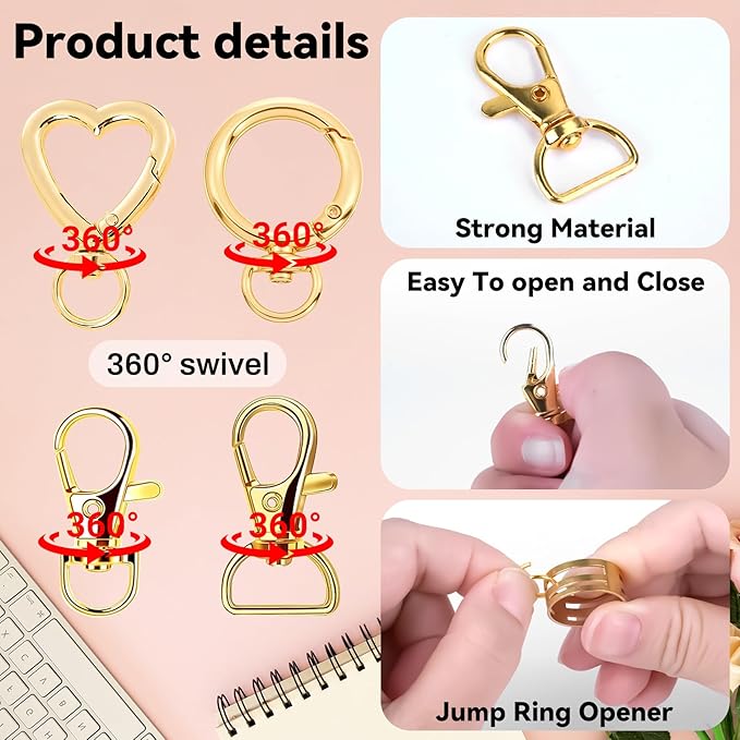 Prdingfy 579PCS Keychain Making Kit, Key Chain Supplies Including Keychain Clip, Key Rings, Lobster Claw Clasps, Jump Rings, Extender Chain,Pliers for Key Chain Making and Jewelry Making(Gold)