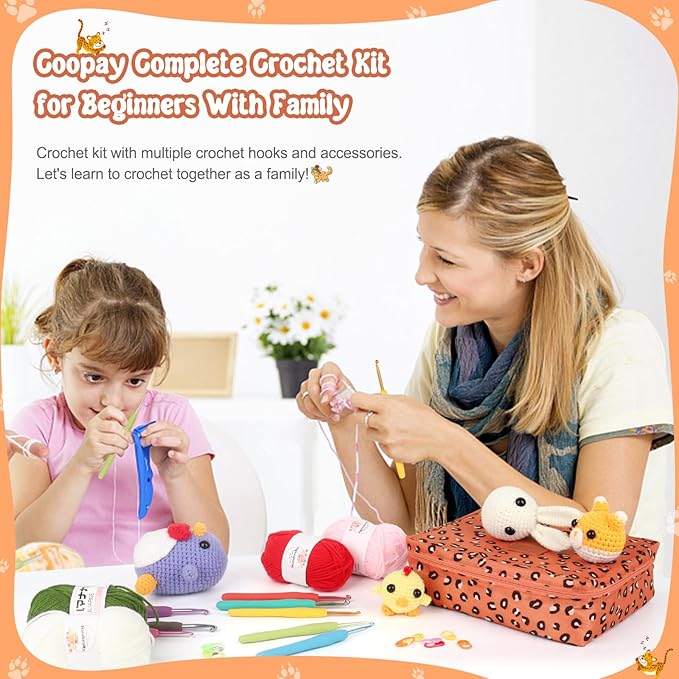 coopay crochet kit beginners crochet hook set with crochet yarn,58pcs portable crochet set ergonomic crochet hooks travel knitting crochet supplies
