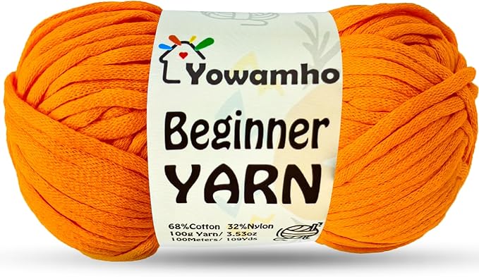Yarn for Crocheting & Knitting, 100g Cotton Yarn for Beginners with Easy-to-See Stitches,100m (109yds) Worsted Soft Cotton-Nylon Blend Yarn, Orange.