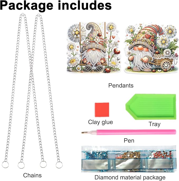 JISHSHAY 2 PCS Diamond Painting Pendant Gnome Diamond Paintings Dwarf Diamond Art Wind Chimes Special Shaped Diamond Painting Diamond Art Suncatchers Gnome Keychain Diamond Art Window Clings