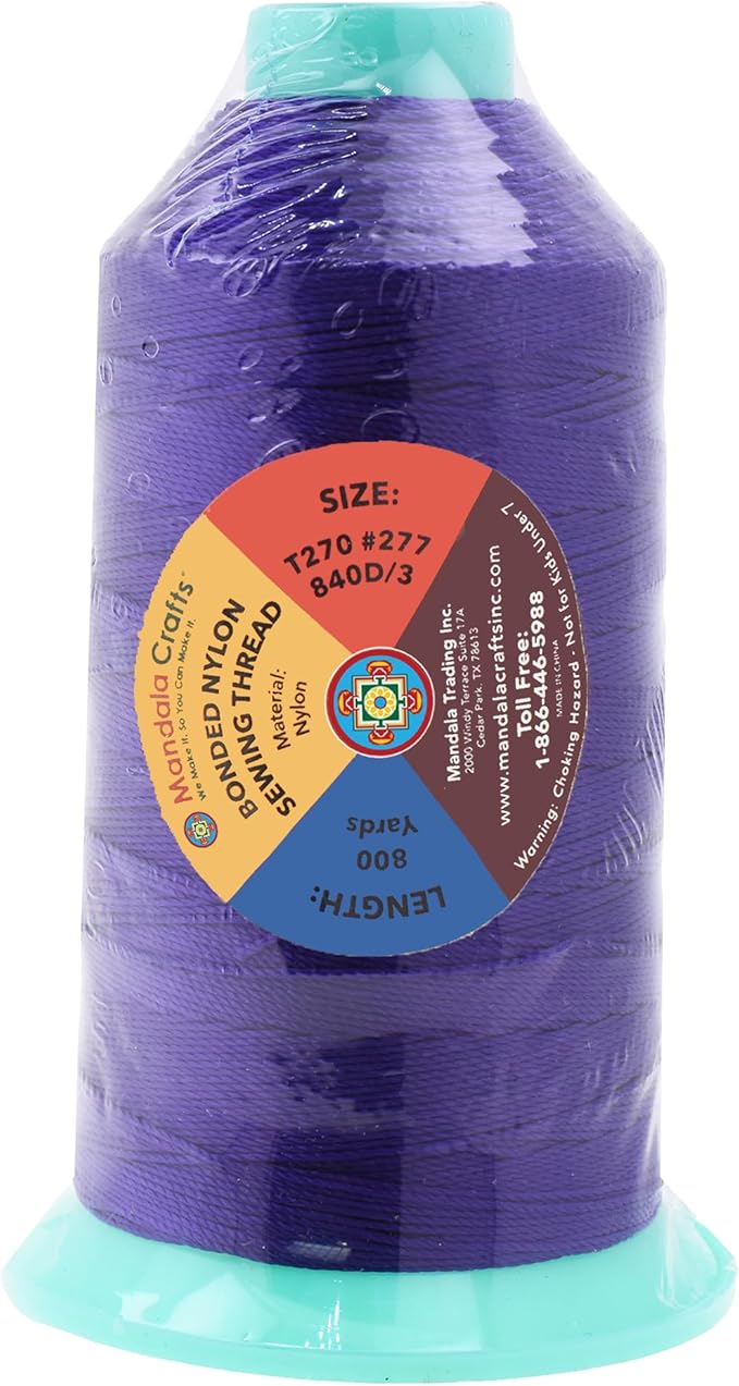Mandala Crafts Size 277 840D T270 Bonded Nylon Thread - Violet 800 YDs Tex 270 Heavy Duty Sewing Threads for Leather, Jeans, Weaving, Outdoor Marine Upholstery