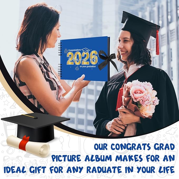 80 Pages Graduation Scrapbook Kit 11 x 8 Inch Photo Album of 2026 Graduation Decoration with 12 Metal Pens and 4 Sheets Stickers for DIY School Congrats Grad Memory Book to Sign(Blue)