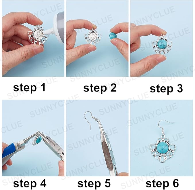 SUNNYCLUE 1 Box DIY 10 Pairs Turquoise Bead Earrings Making Kit Alloy Enamel Leaf Pendants Charms with Turquoise Beads Eye Pin & Earring Hooks for DIY Earring Jewelery Making, Antique Silver
