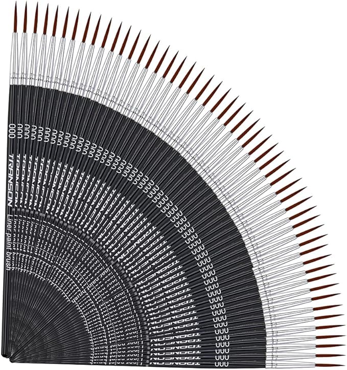 Transon 50pcs Detail Paint Brushes Set Size 000 for Model Painting Acrylic, Gouache, Oil, Tempera and Face Painting