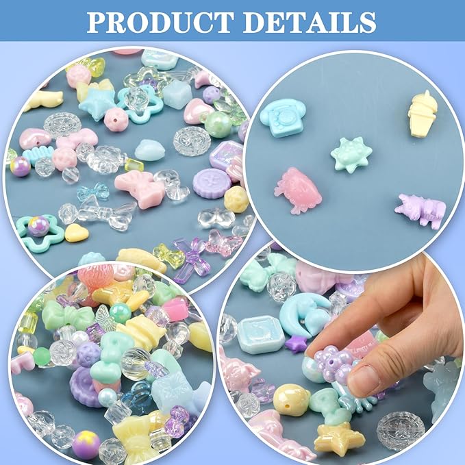ABONDEVER 245-300Pcs Assorted Acrylic Beads for Bracelets Making Cute Star Bow Flower Candy Heart Gummy Bear Butterfly Aesthetic Beads for DIY Jewelry Crafts Keychain Necklace Phone Charms(5 Colors-A)