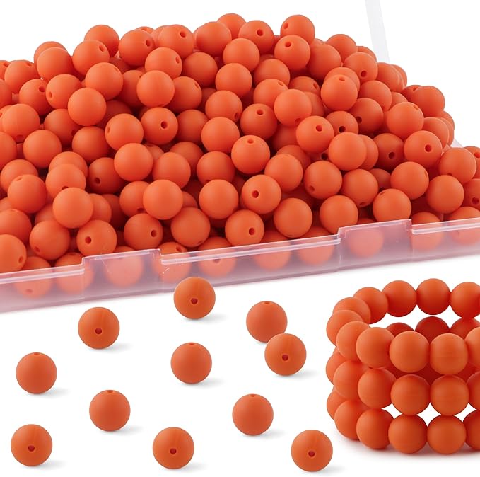 160Pcs 12mm Silicone Beads for Keychain Making Bracelet Necklace, Bulk Round Silicone Beads for Pens(Dark Orange)