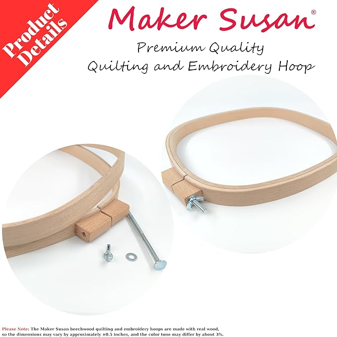 maker susan 12 inch x 12 inch (30.5 cm x 30.5 cm) square beechwood quilting hoop, beechwood cross stitch hoop with adjustment screw, embroidery hoop, quilting frames, suitable for embroidery (square)