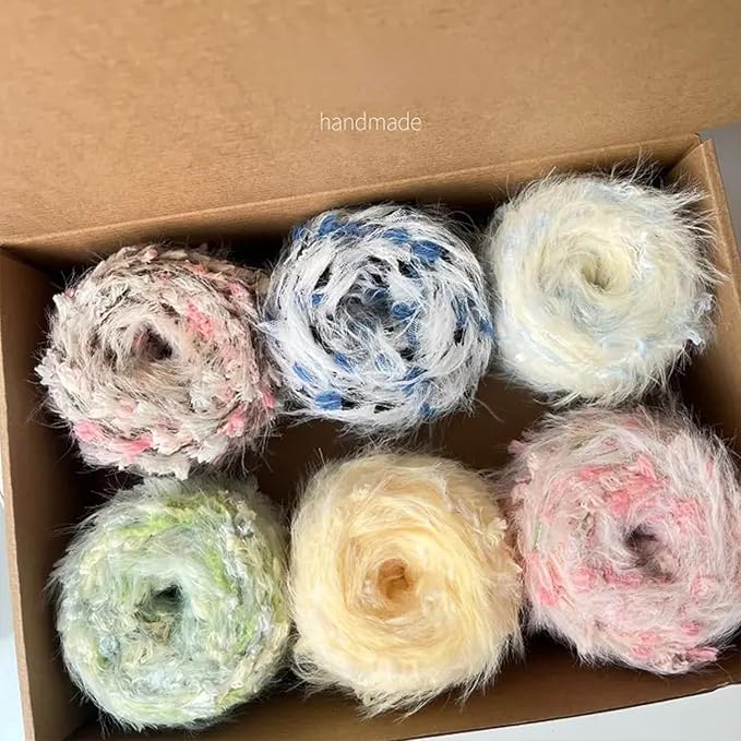 Blind Box WWnYYUS Hand Spun Yarn 6 Pack of 50g/Skein Blind Box Wool Cotton Mohair Acrylic with Hand Art Blended Colorful Handmade