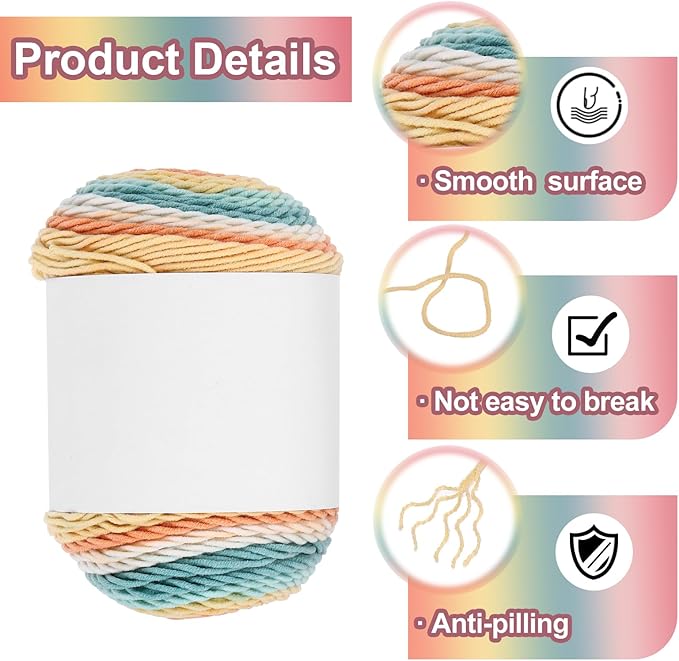 MECCANIXITY Cotton Acrylic Yarn for Crocheting, 422 Yard 5 Ply Soft Gradient Yarn Acrylic 45% Cotton 55% Used for DIY Knitting Blankets Scarves(2 Packx100g,Orange,Green,Yellow,Beige)