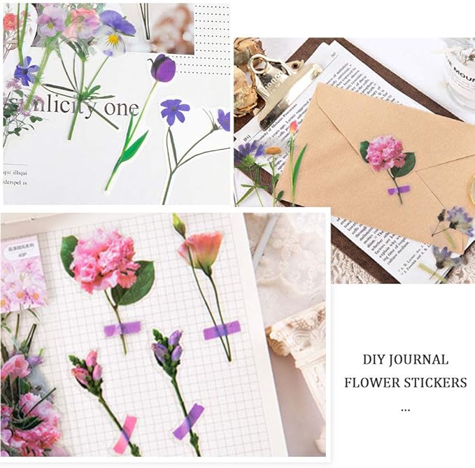 80 Pieces Natural Flower Stickers for Scrapbooking, Self-Adhesive Scrapbooking Stickers Supplies Journal for Adult Card Making Letters DIY (Style A)