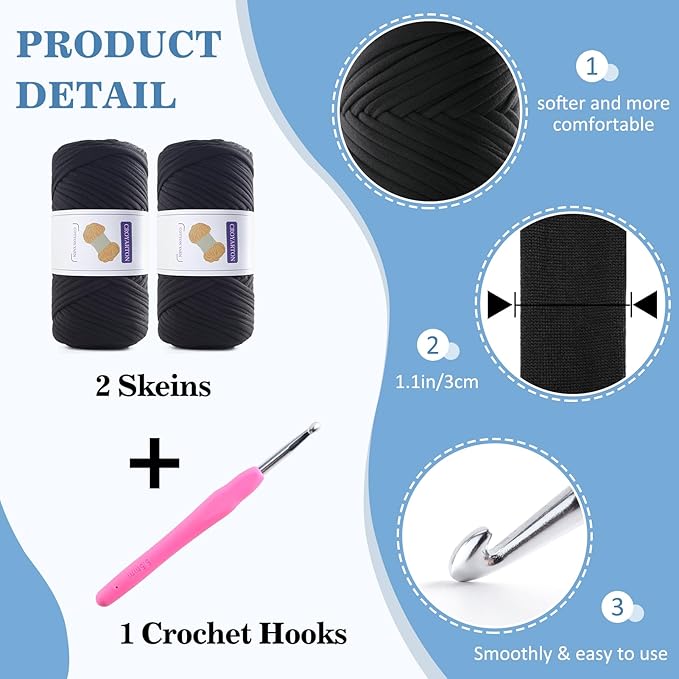 4 Pack Tshirt Yarn for Crocheting, Elastic T Shirt Spaghetti Thick Knitting Yarn Total Length 260 Yds for Crochet Bag Baskets Home Decor with 1 Crochet Hook (4-Deep Coffee)