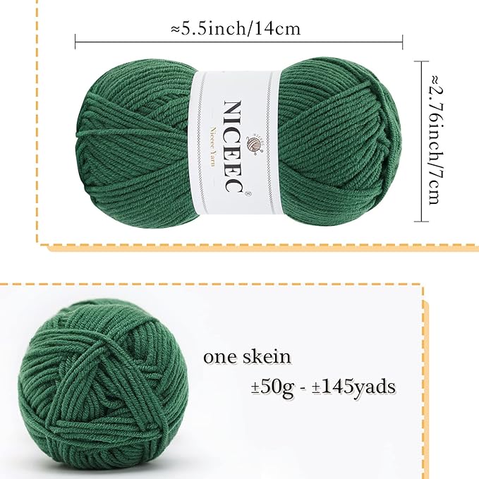 NICEEC 300g Soft Assorted Colors Yarn - Sport Weight,100% Acrylic, 4 Ply, Bonbons Yarn for Crochet & Knit, DIY Project Starter Kit for Kids or Adults(Total 870yds) - Green Series