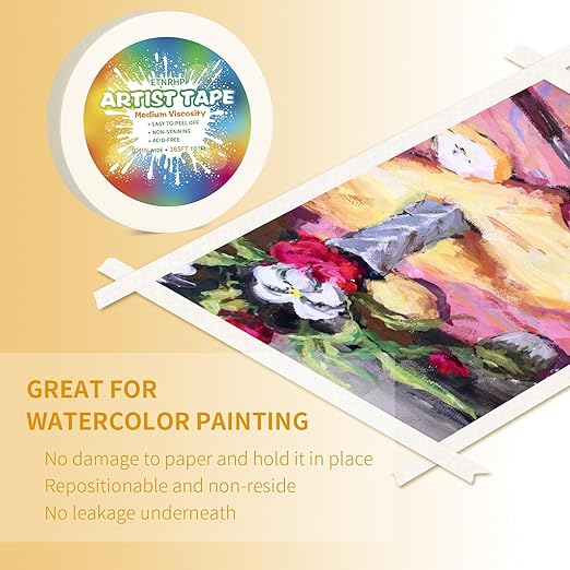 White Art Tape Medium Tack Artist Masking Tape Paper Acid Free Tape Watercolor Painters Tape Artists Tape for Drafting Art Watercolor Painting Canvas Framing, 0.4 inch Wide 165FT Long