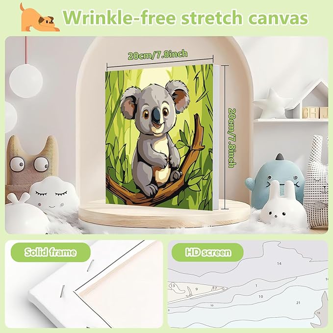 Reivworl Paint by Numbers Kit for Kids with Frame and Easel, Koala Paint by Number for Kids Age 6-8-12, Paint by Numbers Kits for Gifts and Home Decor - 8X8Inch