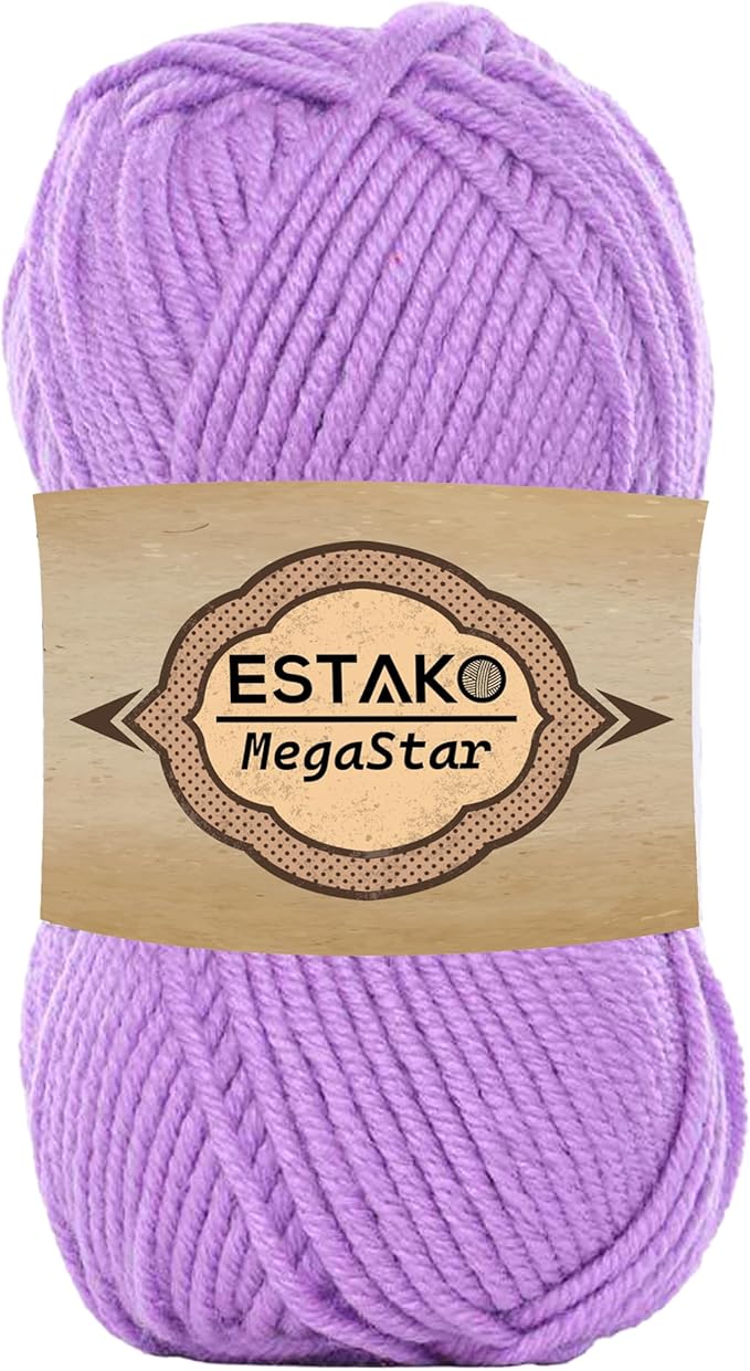 Estako Megastar, 75% Acrylic 25% Wool Yarn, Soft, Chunky Bulky Weight #5 for Crochet and Knitting 3.52 Oz (100g) / 120 Yrds (110m) (66076 - Lilac)