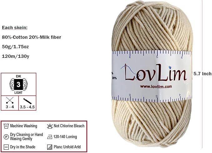 Crochet Yarn, 10x50g Soft Cotton Yarn Skeins, 1200+ Yards, for Crochet and Knitting, Free Crochet/Amigurumi Patterns, Craft DK Yarn Perfect Starter Kit (Nature)