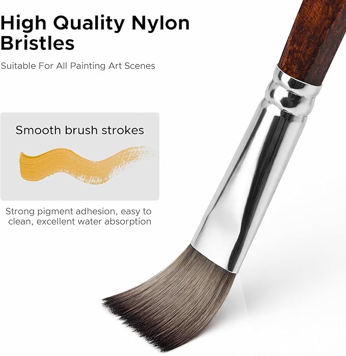 Bougimal 33 Pcs Paint Brush Set, Artist Paint Brushes for Acrylic Painting, Oil, Watercolor, Gouache, with Flat Round Filbert Fan Angle Detail Brush, Suitable for Artists and Beginners (Tawny)