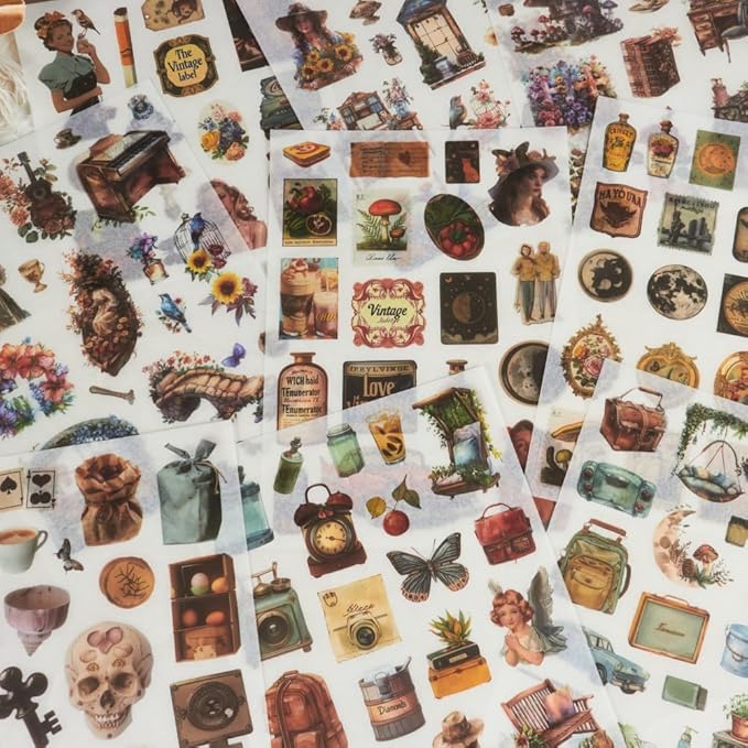 Large 24 Sheets Pre-Cut Journal Sticker Book for Junk Journal Supplies, 452pcs Vintage Washi Stickers for Journaling, Scrapbooking, Collage Materials, Bujo, Planners, Art Crafts