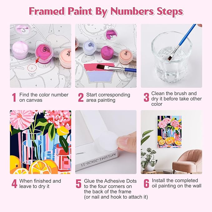 GHHKUD Flowers Paint by Numbers with Frame for Adults Beginners, DIY Lemons Paint by Numbers for Age 6-12, Art on Canvas Gifts Home Wall Decor 8x12in
