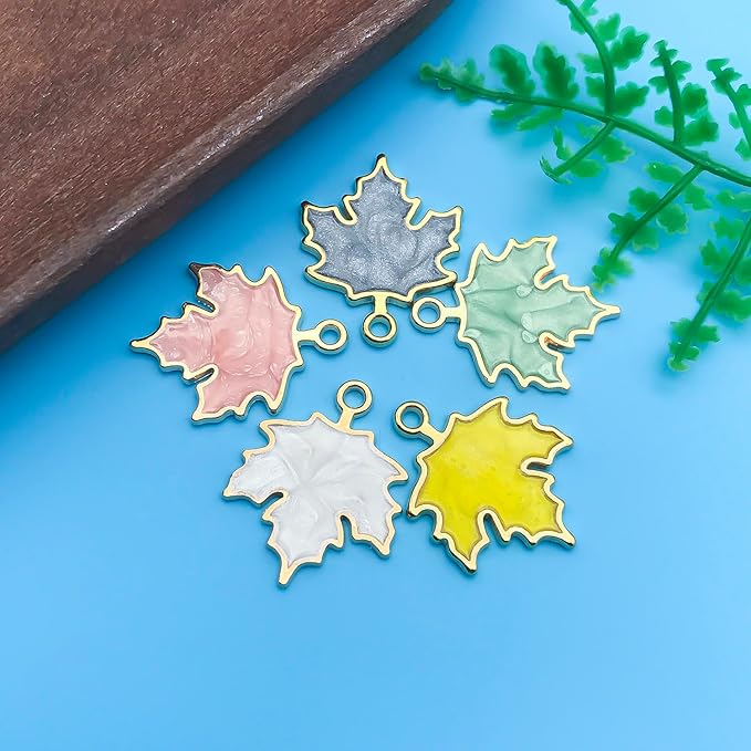 Youdiyla 54pcs Alloy enamel maple leaf set series Pendant Jewelry Making DIY Keychain Earrings Pendant Various Design Charms for Jewelry Making Bracelets Necklace (SN277)