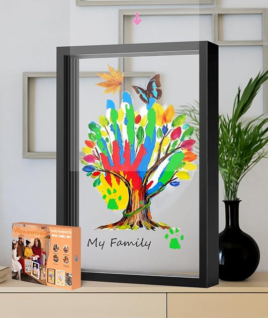 vidwanhome family handprint & hand casting kit – diy keepsake frame, wooden frame & 5 acrylic sheets – capture baby footprints or family prints –christmas gift for grandparents & new parents (black)
