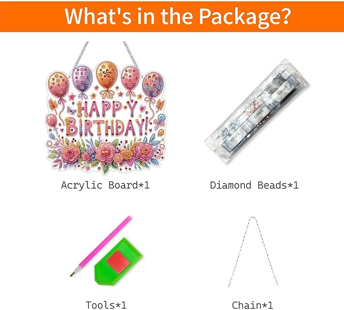 VODAPYC Birthday Party Diamond Art Painting Acrylic Hanging Kit for Adults, DIY Double Sided Special Shaped Diamonds Art Window Pendant Ornament(Happy Birthday)
