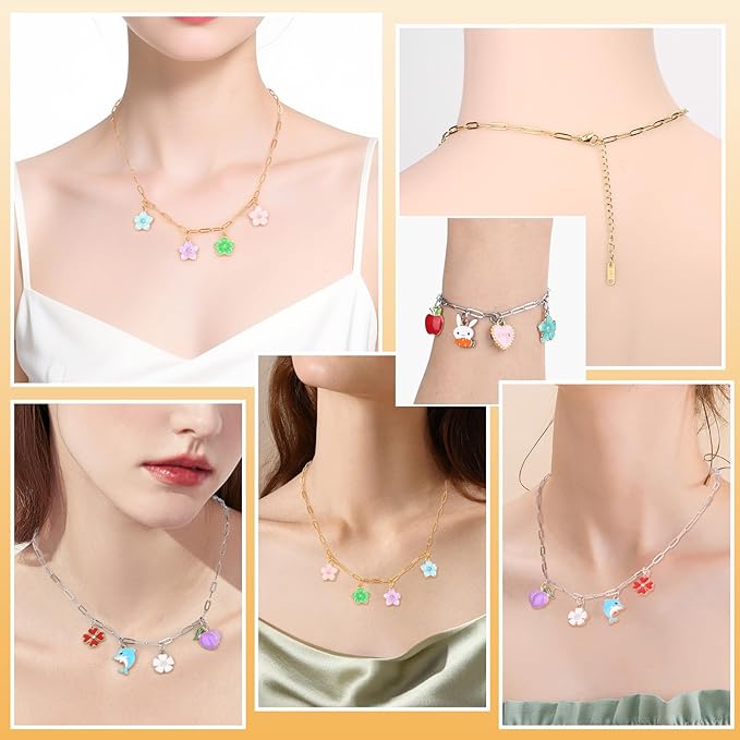 Comkrivy 128 Pcs Charm Bracelet Necklace Kit, 18K Gold & Silver Plated Chains, Adjustable Charm Bracelet Chain Necklace Set for DIY Jewelry Making, Includes 100 Pcs Open Jump Rings