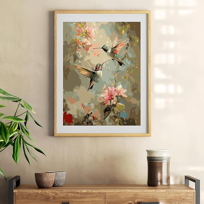 Mosaflare Paint by Numbers for Adults Beginner, Hummingbird Adult Paint by Number Kits on Canvas, DIY Acrylic Oil Easy Painting by Numbers for Home Wall Decor 12X16 inch (Without Frame)